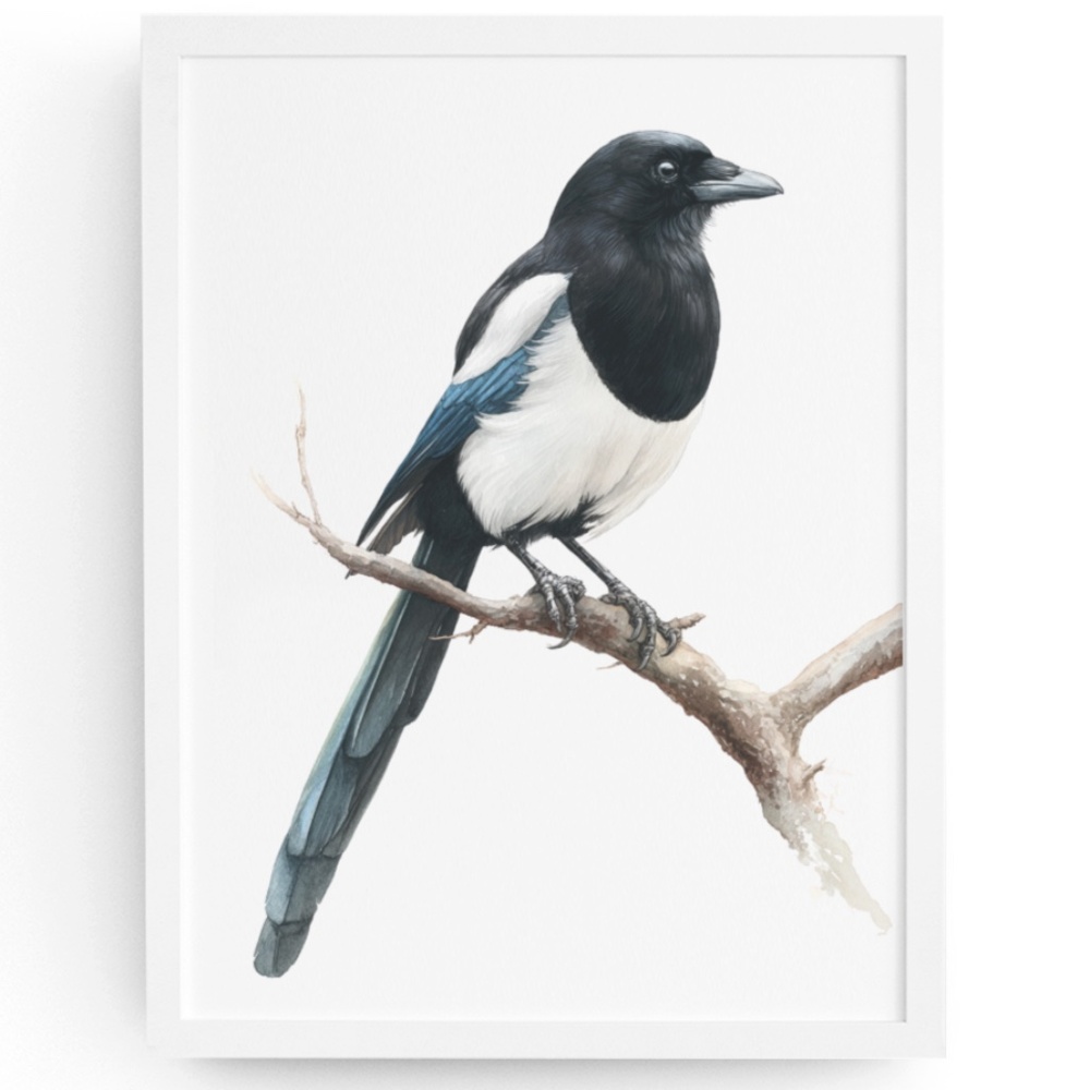 Watercolor Magpie Bird Wall Art Print, Unframed - Elegant Nature-Inspired Decor